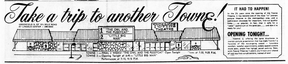 Towne Theatres 4 (AMC Towne 4 Theatres) - 1971 Towne Twin Ad (newer photo)